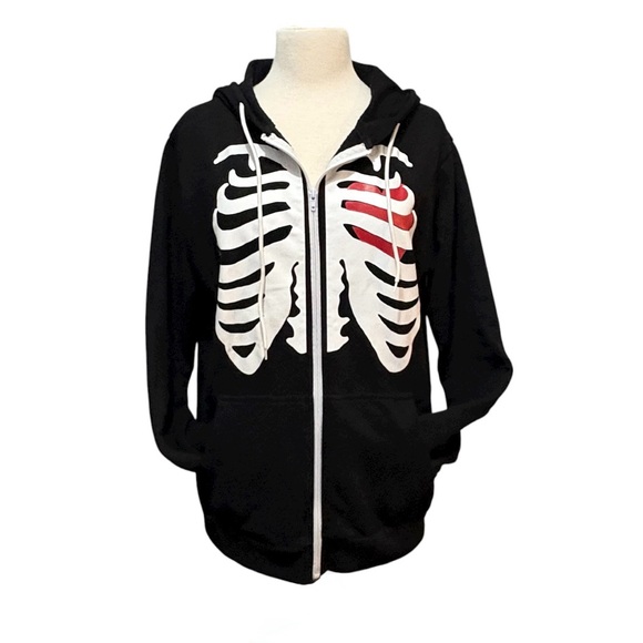 Halloween Zip Hoodie Skeleton Ribs Heart Size L - Picture 2 of 7